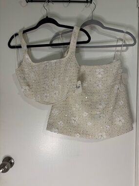 Altar'd State Ivory Floral Tweed Crop Top